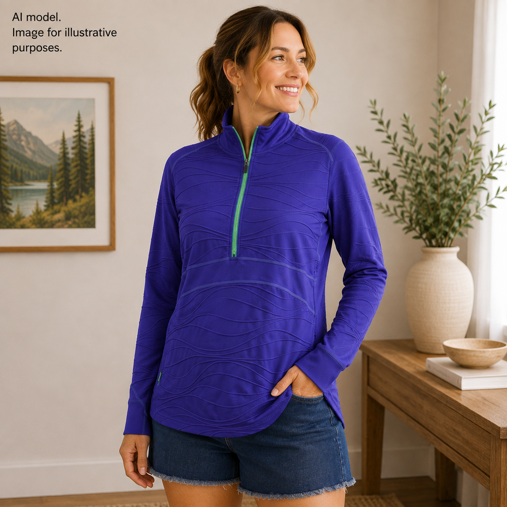 Title Nine Pullover Womens Medium Purple Swirl Quarter Zip Running Athletic Top